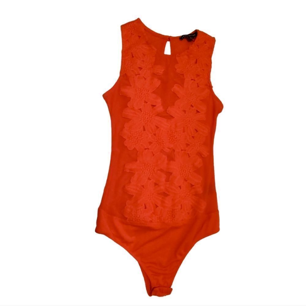 Haute Monde Lace Sheer Orange Bodysuit US S NWOT